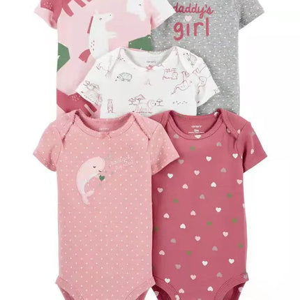 5pcs/set Cotton Soft Comfortable Baby Bodysuits Short Sleeve One-Pieces for Newborn Infant Summer Bebe Clothes Baby Shower Gifts