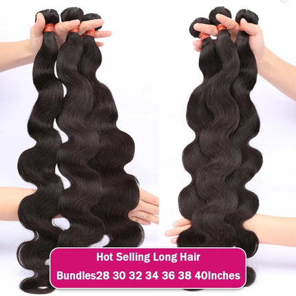 30 40 Inch Body Wave 1 3 4  Human Hair Bundles Brazilian Remy Unprocessed Human Hair Wavy Doule Drawn Bundles Weave Extensions