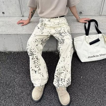 2000S Clothes Y2K Fashion White Leopard Baggy New Jeans Pants For Men Luxury Designer Casual Long Trousers Ropa De Hombre 2024
