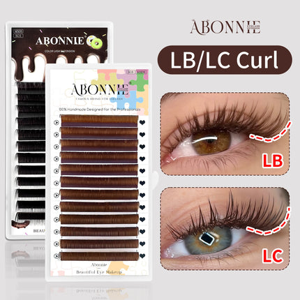 ABONNIE LB LC Curl Cocoa Brown Chocolate Brown Classic Eyelashes Extensions 0.05/0.07 Individual Soft Natural False Lashes