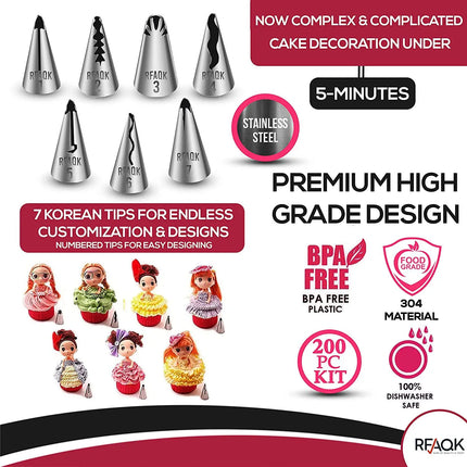 Cake Decorating Tools Kit, Rotating Cake Turntable, Stand Set, Spatula, Piping Tips, DIY Fondant, Pastry Baking Tool, 200Pcs