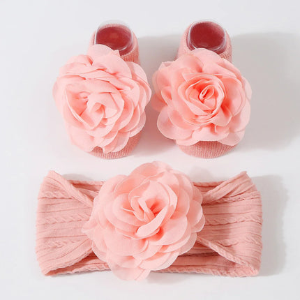 2Pcs Baby Headband Socks Set Baby Girl Flower Headbands Rubber Soles Anti Slip Socks Infant Toddler Turban Girl Hair Accessories
