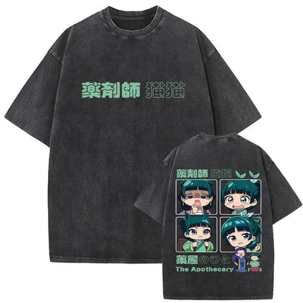 Japanese Anime The Apothecary Diaries Washed Vintage T Shirt Maomao Graphic T-shirt Men Women Cartoon Manga Funny T-shirts Tops