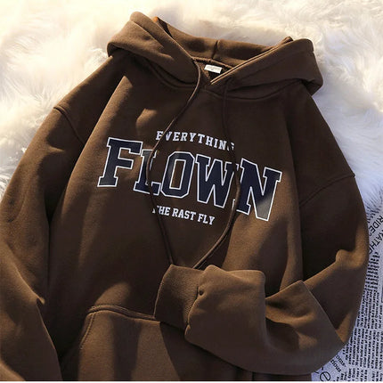 Thickened Fleece Hoodie Women's Autumn Winter American Retro Letter Loose BF Style Casual Jacket Comfortable Polyester Long S...