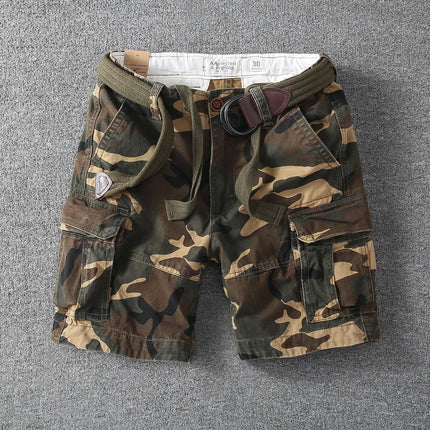 New 2025 Cotton Retro Summer Men's Outdoor Loose Multi-pocket Sports Camouflage Tooling Shorts Straight Medium Short Pants Man