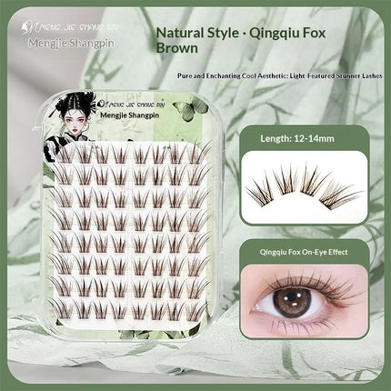 No Glue Self-Adhesive False Eyelashes - Dramatic Volume Natural Wispy Winged Fox Eye Manga Style Fluffy Cat Eye Lashes 7-12mm