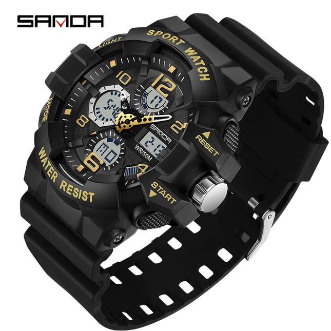 SANDA LED Digital Men Watch G Style Military Sports Electronic Double Display Date waterproof Quartz Watch Relogio Masculino