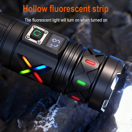 BORUiT 5000Lumen Ultra Bright LED Flashlight1500M Range Zoom Torch USB Rechargeable Handheld Torch With Digital Display Camping