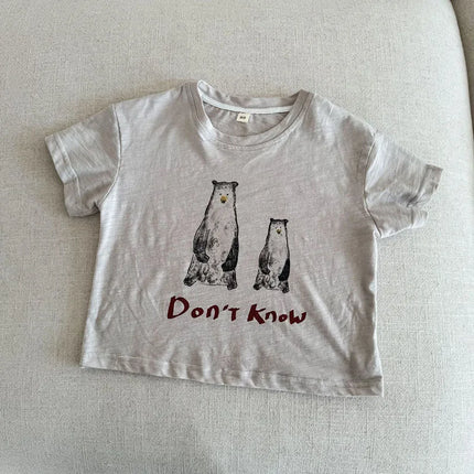 Summer Cartoon Animal Kids T-shirt 1-9T Girls Short-Sleeved Loose Boys Cotton Top with Letters Children Clothes