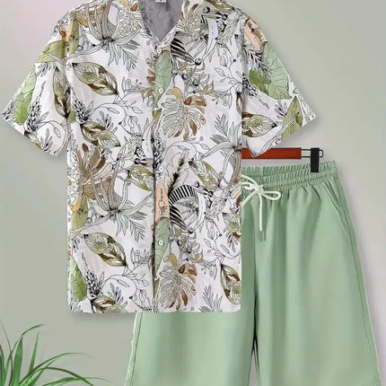 2025 Simple All-in-one Men's Shirt Set Coconut Tree Print 3D Printed Shirt And Shorts Set Summer Casual Vacation Hawaiian Shirt