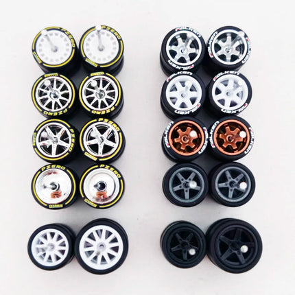 10 Sets 11/12/13/14/17mm 1/64 Alloy Car Wheels Rubber Tires W Axle for HW/Matchbox/Domeka/Evo 1:64 Car Model SUV Off Road Truck