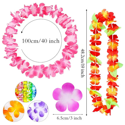 24/36pcs Hawaiian Leis Bulk Luau Party Colorful Tropical Flower Necklace Leis Summer Beach Hula Dance Party Decorations Supplies
