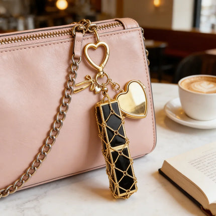 New Golden Stainless Steel Lipstick Pouch Keychain Decoration Fashion Portable Lippy Storage Bag Hanging Keyring Hanging Gift