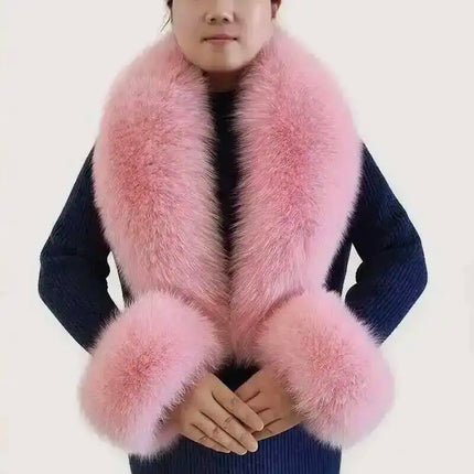 Winter Natural Fox Fur Scarf And Cuff Set Women Jacket Fur Collar Authentic Neck Warm Scarves Luxury Fluffy Fox Fur Shawl