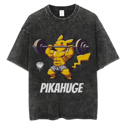 2026 Hot Sale Pokemon Squirtle Gym Muscle T-Shirt Vintage Washed Anime Graphic Tee Unisex Streetwear Short Sleeve Top Gym Lovers
