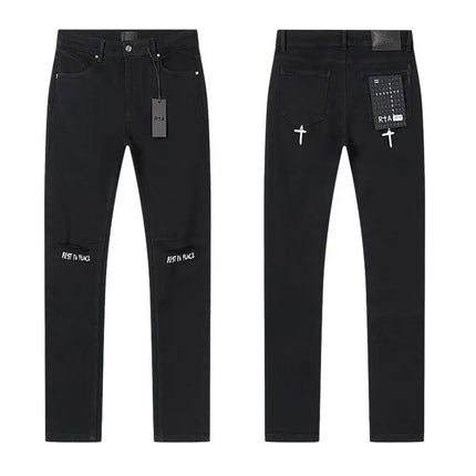 2026 RTA Men's Slim Fit Jeans Collection Distressed Ripped Paint Splatter Studded Patch Vintage Washed Streetwear Fashion Pants
