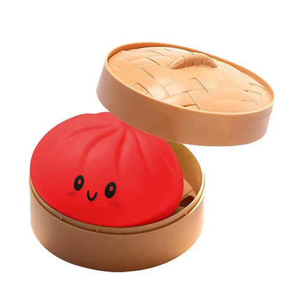 Realistic Colorful Dumpling Squishies with Bamboo Steamer, Ultra Soft and Quick Rebound, Stress Relief Toy, Venting Device