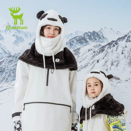Qunature Parent-child Panda Ski Headgear Balaclava Soft Thermal Fleece Full Face Mask Winter Keep Warm Hood Scarf Neck Collar