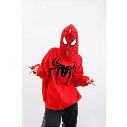 Hip Hop Men Hoodie Flocked Spider Hooded Coat Spring Autumn New Gothic Style Full Zip Up Hoodies Women y2k Sweatshirt