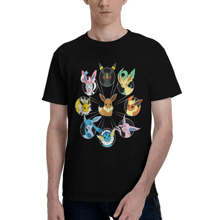 Bandai Pokemon   Eevee Evolution Circle Men's T-Shirt Clothes  Cool Tee Shirt Short Sleeve fugees 100% Cotton