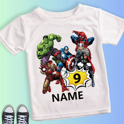 Kid Marvel Avengers Personalised Birthday Girl T-shirt Summer 2 3 4 5 6 7 8 9 SuperHero Birthday Party Short Sleeve Boys Shirts