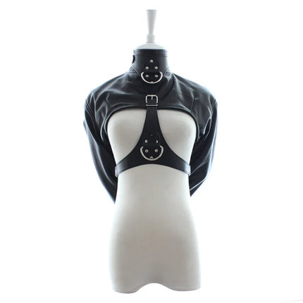 PU Leather Open Breast Straitjacket Padded Boxing Gloves Armbinder BDSM Restraint Legs Harness Bag Head Hood Dildo Gag Roleplay
