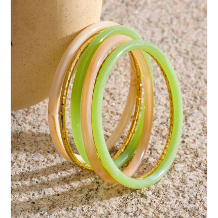 Yhpup 1Set 2026 Multi-Color Resin Layered Round Stacking Bracelet Bangle Spring Style Stainless Steel Fashion Jewelry Waterproof