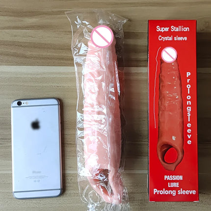 Man Nuo 28CM Huge Penis Enlargemen Extender Condoms Realistic Penis Extension Sleeve Reusable Condom Cock Ring Sex Toys For Men
