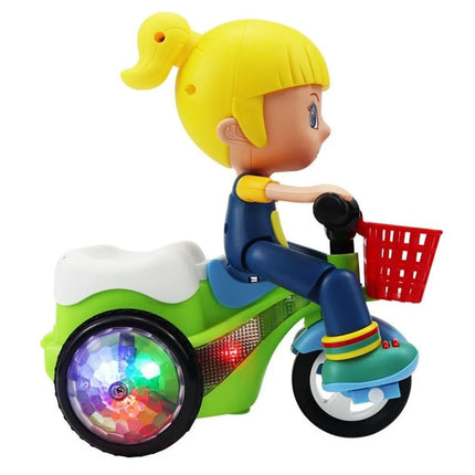 Music Function Electric Tricycle Toy Colorful Light Interactive Stunt Performance Tricycle Luminous Lights 360 Degree Rotate