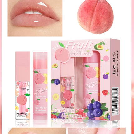 2PCS Lip Oil Lip Balm Set All-Day Long-Lasting Moisturizer Lip Care Plumps Lips Reduces Lip Lines Lipstick & Nourishment