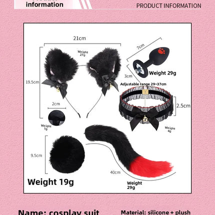 6pcs/Set SM Erotic Cosplay Cute Fox Tail Anal Plug Bow-Knot Cat Ears Headbands Collar Couples Accessories Sex Toys For Female