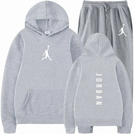 Autumn Wintern Mens 2-Piece Tracksuit Jordan Print Hoodie + Joggers Set Casual Sportswear for Gym Workout Basketball Daily Wear