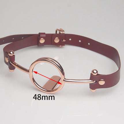 BDSM Tongue Pressure Slave Gag,Leather Stainless Steel Ring Mouth Gags,Sex Toys for Couples,Submissive Bondage,Deep Throat