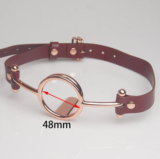 BDSM Tongue Pressure Slave Gag,Leather Stainless Steel Ring Mouth Gags,Sex Toys for Couples,Submissive Bondage,Deep Throat