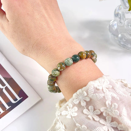 Natural Stone Pink Zebra Beaded Bracelet 6/8mm Dalmatian Jasper Rhodochrosite Agate Bracelet Gemstone Beads Bracelet