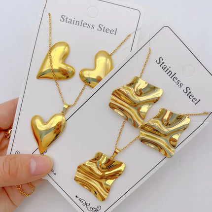 3/6/8/10/12Sets Fashion Stainless Steel Earrings Necklace Set For Women Mix Style Elegant Flowers Heart Geometry Jewelry Party