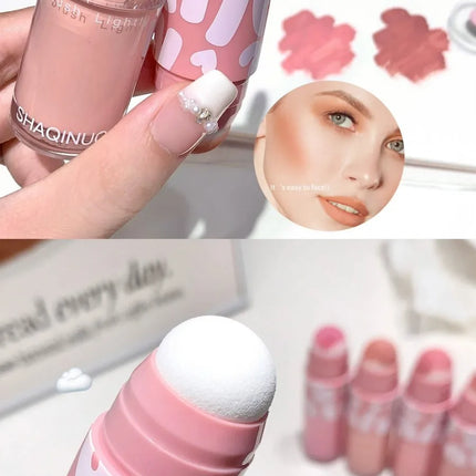 SHAQINUO Double-ended Liquid Blush with Dizzy Dye Brush, Natural, Complexion-enhancing, Low-saturation, Matte Blush Liquid