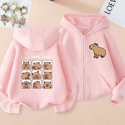 Funny Kids Capybara Zip Up Hoodie Children's Hoodie Zipper Children Capibara Sweatshirt Manga Clothes Kid Girl Boy Top Hoody