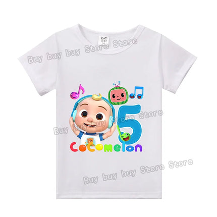 Cocomelons Birthday Party T-shirt Boys Number 1-10 Tee for Kids Cute Cartoon Tops Cotton T-shirts Summer Short Sleeve Clothes