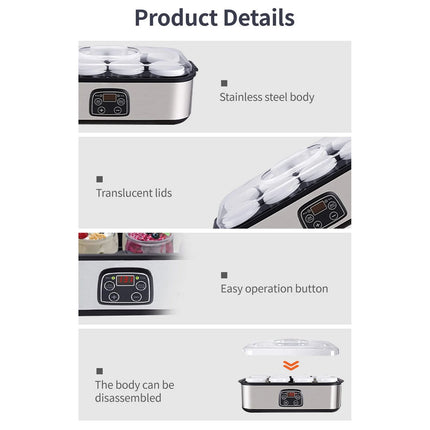 1.4L Electric Yogurt Maker Adjustable Temperature Time Yogurt Maker Machine with 8pcs Yogurt Jars for Milkshake Jam Ice Cream Pu