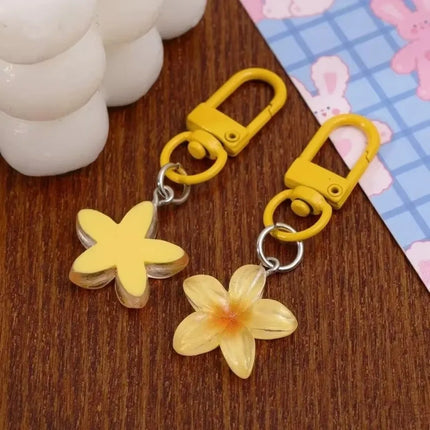 1/5Pcs New Sweet Colorful Flower Keychain Resin Rope Car Key Ring Hanging Jewelry Mini Keychain Girls