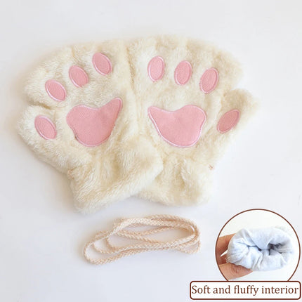 Lovely Plush Cat Claw Paw Gloves Plush Mittens Warm Soft Plush Short Fingerless Fluffy Bear Gloves Costume Half Finger Gloves