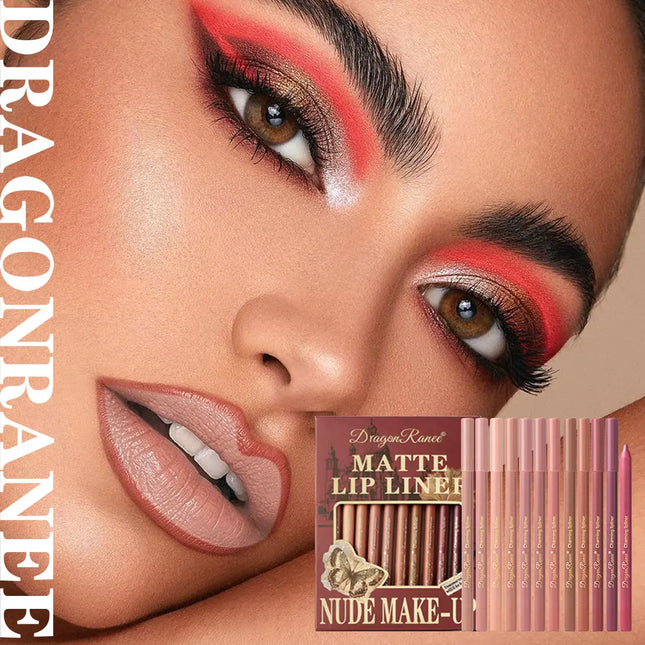 12Pcs/Set Lip Liner Set Waterproof and Sweat-Proof, Delicate Texture, Non-Smudged, Outlines Lip Shape, Essential Lip Liner for Novices, Holiday Party, Valentine's Day Gift, Lip Liner Set