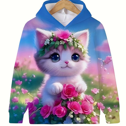 Children's Clothing Hoodies Girls Clothes Long Sleeve Cute Cat Print Casual Kid Summer Autumn Clothes Kids Clothes Outdoor Tops