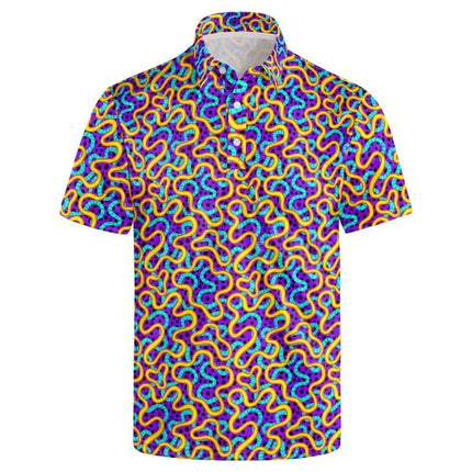 Hawaiian Men Polo Shirts 3D Colorful Geometric Printing Men's Summer Loose Beach Oversize Short Sleeve Golf Shirts Unisex Tops