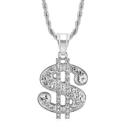 Fashion Men's Money Necklace Stainless Steel Gold Plated Jewelry Dollar Sign Pendant Necklaces for Men Hip Hop Rope Chain