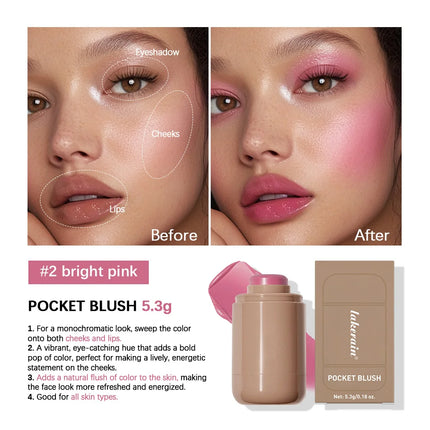Lakerain Blush Stick Cheek Lip Tinted Moistured Long-wearing Flush Blusher Silky Brighten Blush Cream Cosmetics Matte Nakeup