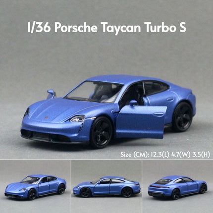 1/36 Porsche Taycan Toy Car Model For Children RMZ CiTY Diecast Super Sport Miniature Pull Back Collection Gift For Kid Boy