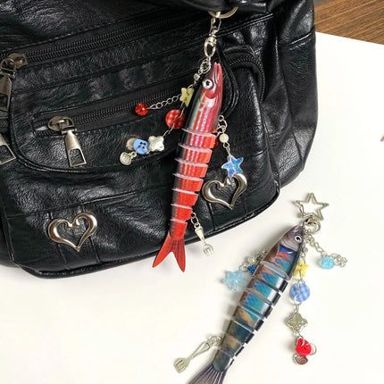 Fish Keychain Bionic fish bait keychain, ocean small fish multi-section fish Luya bag pendant cross-border