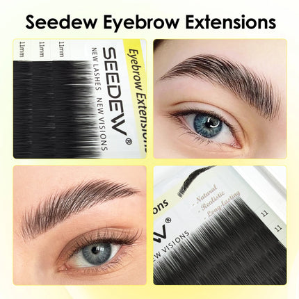 SEEDEW 0.07/0.10 Black/Brown Single Cluster Eyebrow Extensions Matte Black Straight Curl False Eyebrow Natural Look